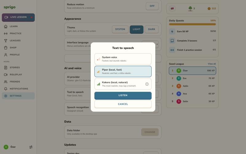 Sprigo — Text to speech